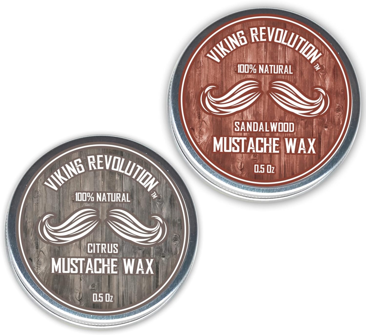 Viking Revolution Mustache Wax 2 Pack - Beard & Moustache Wax for Men - Strong Hold Helps Train Tame & Style (Citrus & Sandalwood, 2 pack)