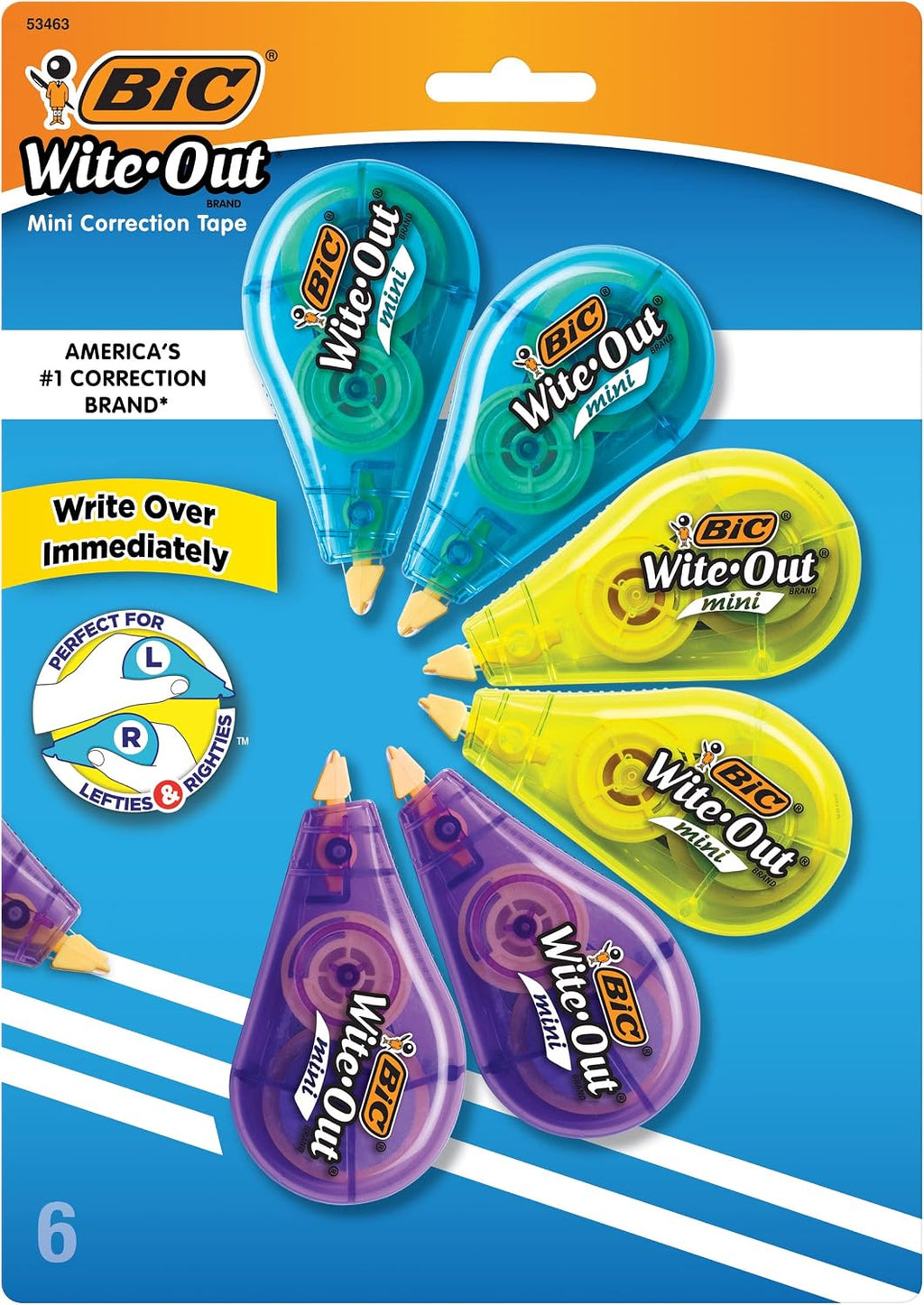 BIC Wite-Out Mini Correction Tape, White, No Dry Time, Long Lasting, 6-Count