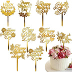 10Pcs Happy Mother's Day Cake Toppers 10 Style Acrylic Cake Topper Mother's Day Cupcake Topper Rose Theme Cake Picks Gold Acrylic Cake Toppers for Mother's Day Birthday Party Decorations