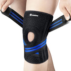 CAMBIVO Knee Brace for Women & Men, Knee Brace with Side Stabilizers for Knee Pain Relief, Adjustable Compression Knee Support for Gym Running Working Out （X-Large,Blue）