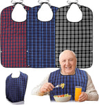 Adult Bibs, 3 Pcs Washable Clothing Protector with Crumb Catcher for Eating, Reusable Waterproof Large Feeding Adult Bibs for Men Women Elderly Senior, Black/Red/Blue
