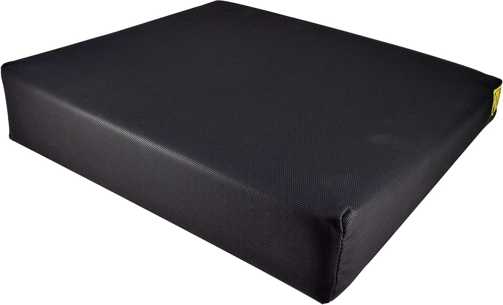 Secure Wheelchair Wedge Seat Cushion 18" x 16" x 4" - High-Density Foam Anti-Slip Cushion with Safety Strap for Proper Positioning, Pressure Relief & Comfort - Liquid-Resistant Vinyl Cover –