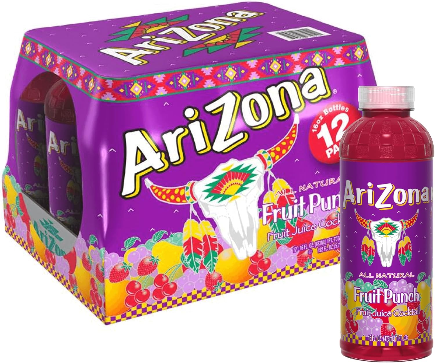 AriZona Fruit Punch - Fruit Juice Cocktail - 16 Fl Oz (Pack of 12)
