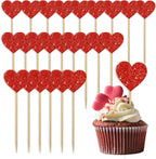 Heart Cupcake Toppers, 24 Pcs Valentines Cupcake Toppers, Glitter Sweet Love Cupcake Heart Picks Valentine's Day Cake Decorations for Wedding Engagement Bridal Shower Valentine's Day Party Supplies