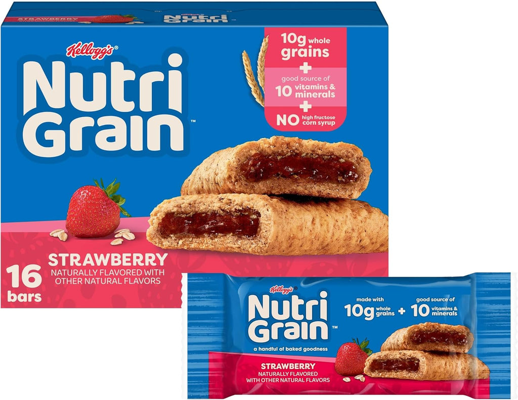 Nutri-Grain Soft Baked Breakfast Bars, Kids Snacks, Value Pack, Strawberry, 20.8oz Box (16 Count)