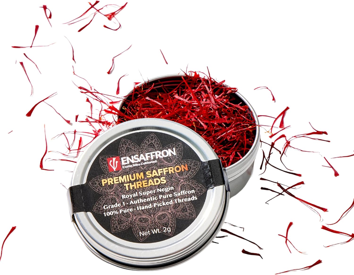 EnSaffron – 2 Gram Natural Premium Thick All Red Saffron Threads, Sunlight Processed Natural Saffron Grade A+ Super Negin Non-GMO Verified. For Tea, Paella, Rice, Desserts, Golden Milk and Risotto