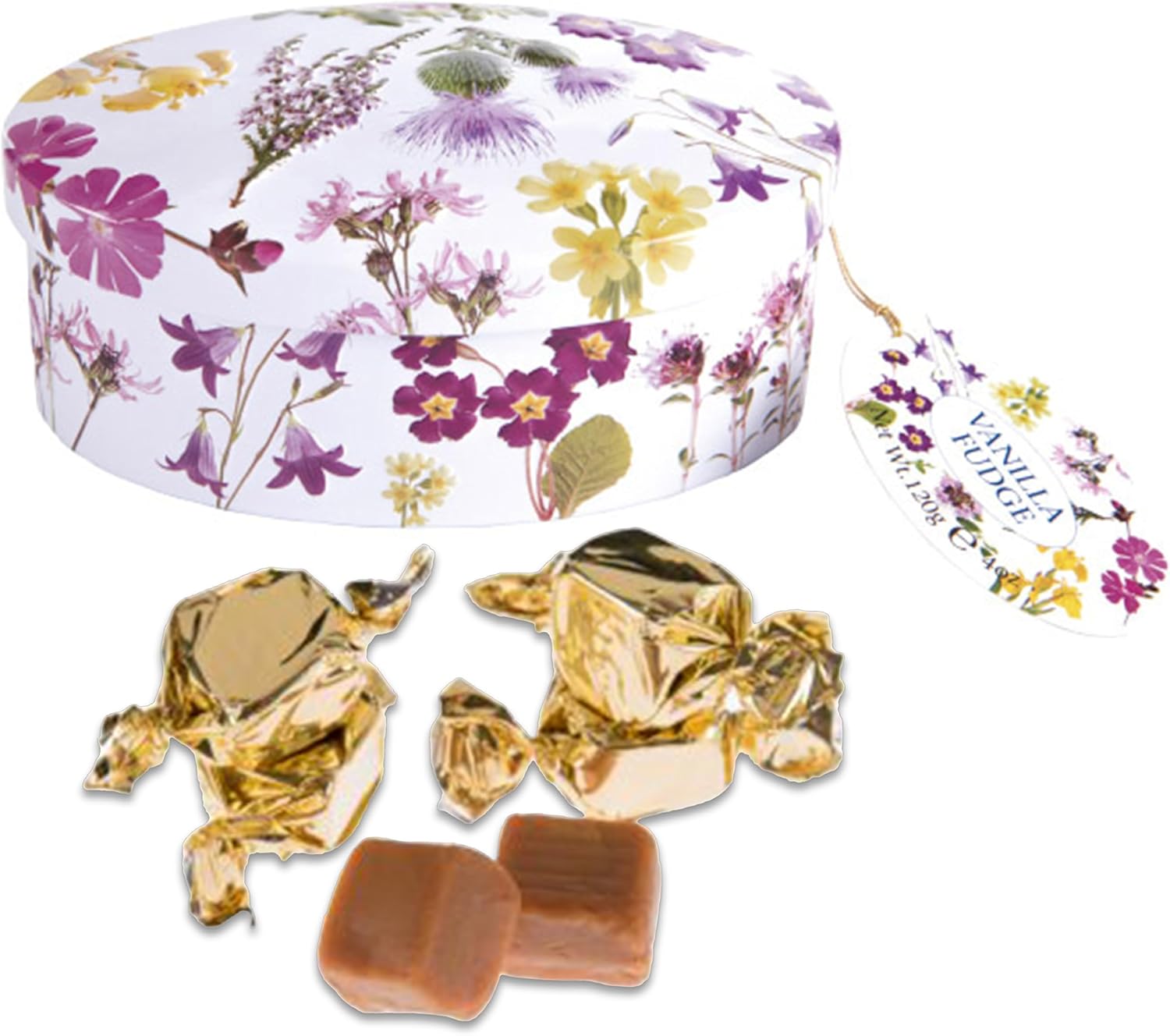 Gardiners of Scotland Handmade Fudge, Scottish Wildflowers Vanilla Fudge 4 Ounce Oval Tin