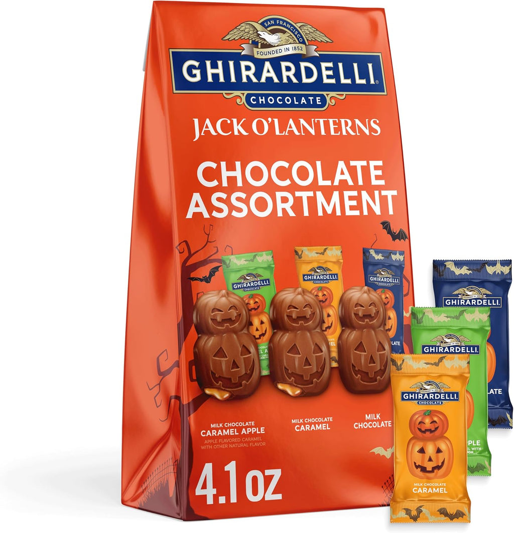 GHIRARDELLI Jack O’ Lanterns Chocolate Assortment, 4.1 oz Bag – Halloween Chocolate Variety Pack with Milk & Dark Chocolate Candy