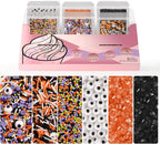 HUEBEATY® 6-in-1 Halloween Spooky Sprinkles Edible – 180g Eyeball Candy, Nonpareils, Jimmies, Black and Orange Sugar Sprinkles for Cupcakes, Cookies, Cakes Baking and Decorating – Halloween Edible Topper Decorations