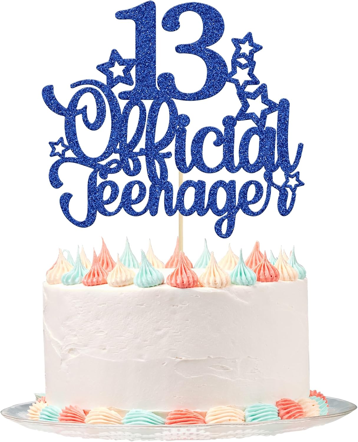 Ephlyn 1 Pack 13 Official Teenager Cake Topper Glitter 13th Birthday Cake Pick Decorations for Teen 13th Birthday Party Supplies Deep Blue