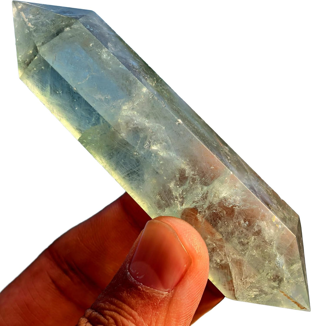 10cm Natural Crystal Tower Two Point Wand Obelisk 6 Faceted Crystals Point Chakra Stone Kit Home Decor Reiki Healing Gift (Green Fluorite)