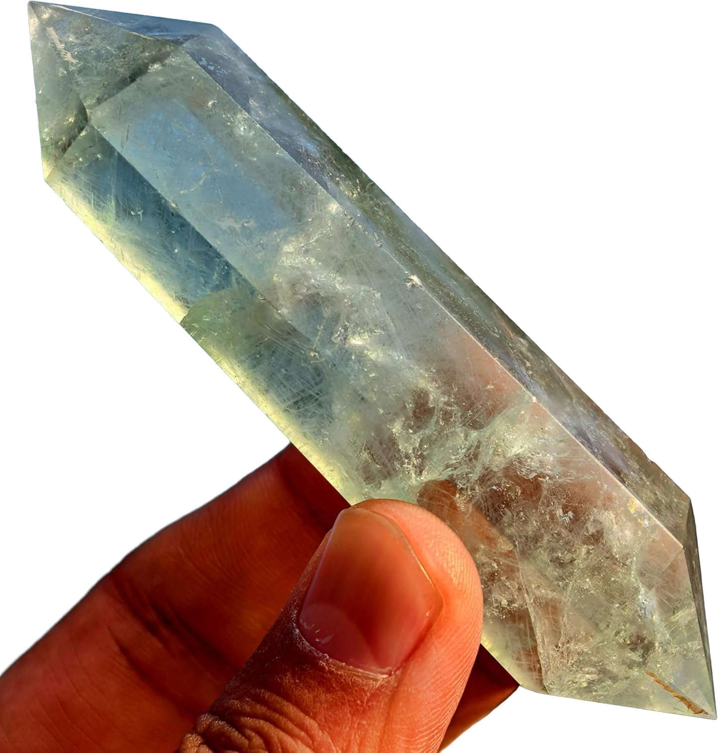 10cm Natural Crystal Tower Two Point Wand Obelisk 6 Faceted Crystals Point Chakra Stone Kit Home Decor Reiki Healing Gift (Green Fluorite)