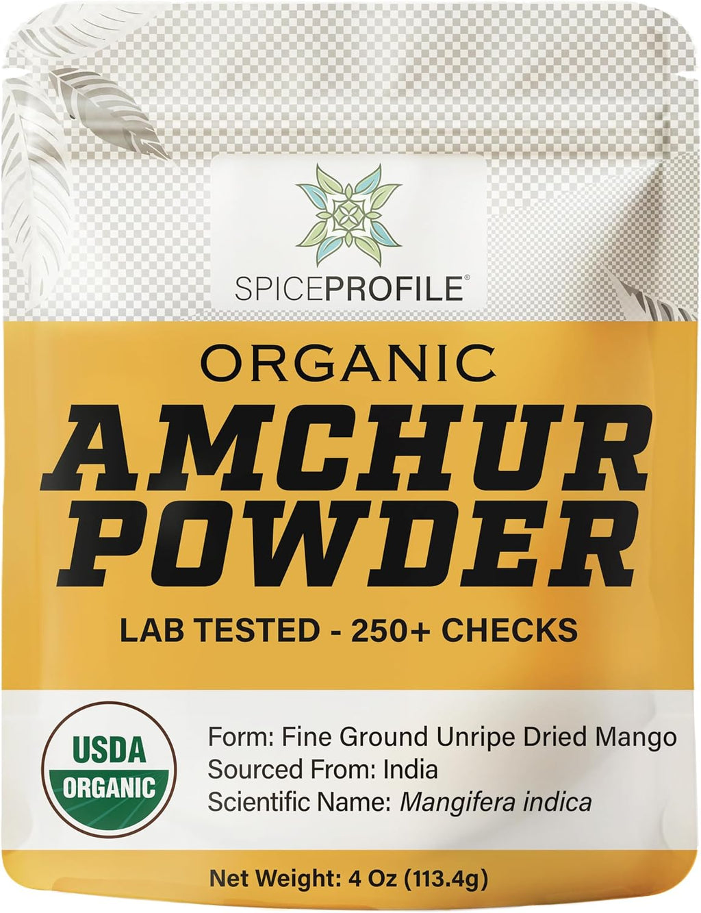 Spice Profile USDA Organic Amchur Powder, Lab Tested for Heavy Metals, Resealable 4oz Pouch, Amchur Powder, Polvo de Mango