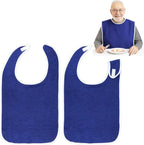 2 Pack Adult Bibs for Seniors, Cotton Bib Clothing Protectors for Adults, Washable Reusable Terry Cloth Waterproof Adult Bibs for Men Women