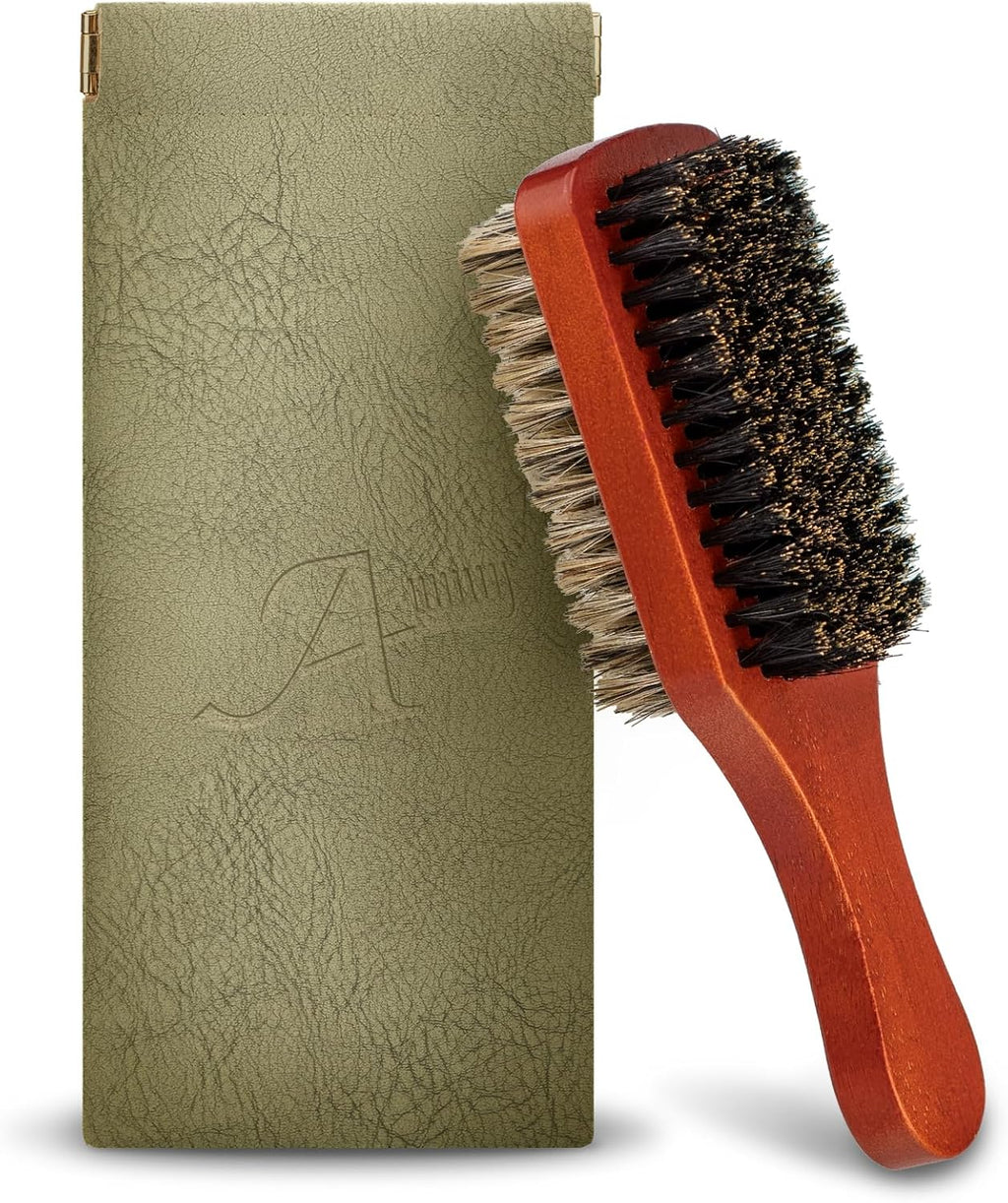 Men Wave Club Brush, 100% Natural Boar Bristle Hair Brush with 2-Sided Soft Hard Brush for Men and Barbers Thick Coarse Hair, Detangling, Smoothing