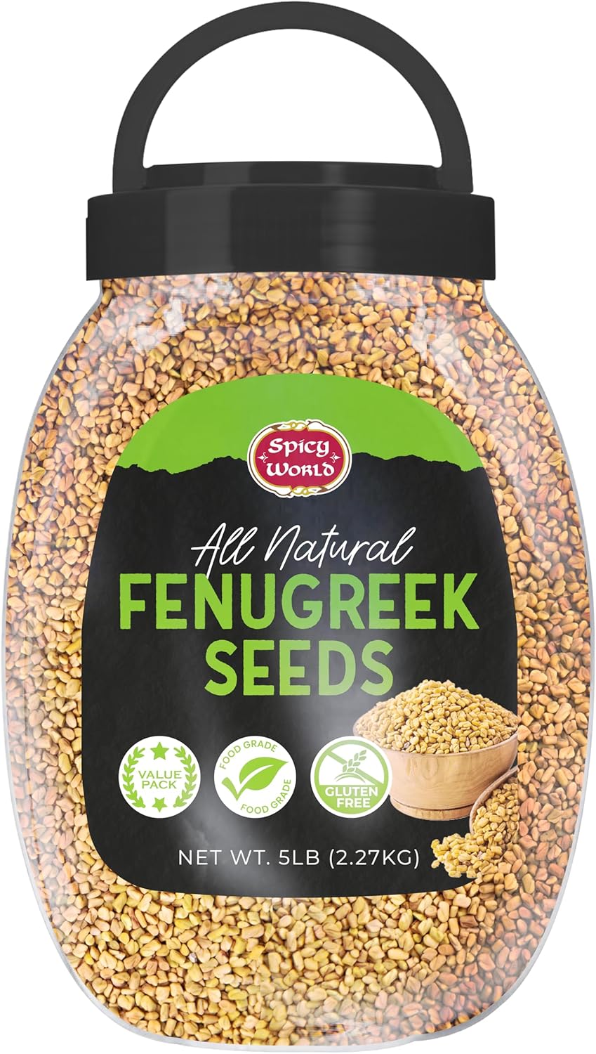 Fenugreek Seeds 5LB Bulk Jar - All Natural, Gluten Friendly, Methi seeds, Trigonella foenum graecum by Spicy World