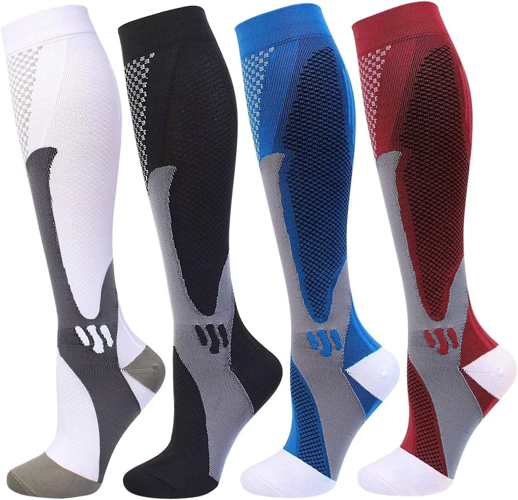 Double Couple 4 Pairs Compression Socks for Men Women 20-30mmhg Knee High Compression Stockings for Sports Travel