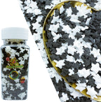 CandiJumpin Edible Confetti Stars for Cake Decorating, Black and White Star Sprinkles Star Confetti Sprinkles Edible Stars Black and White Baby Shower Party Birthday Wedding Christmas Supplies 3 OZ