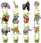 24 PCS Safari Happy Birthday Cupcake Toppers Jungle Theme Party Decorations Baby Shower Cake Decor Cupcake Decorations Cake Decorating Party Supplies Decor for Boys Girls Baby Shower
