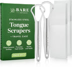 Bare Botanics Tongue Scraper 2 pcs | Durable Stainless-Steel and Reusable Tongue Cleaner w/ Case | Compact Oral Hygiene Tool