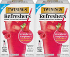 NEW Twinings Strawberry Raspberry Refreshers, Herbal Tea Instant Beverage with Real Strawberry Fruit Bits, 5 Count (Pack of 2), Café Style, No Artificial Sweeteners, Naturally Caffeine-Free, 5 Packets