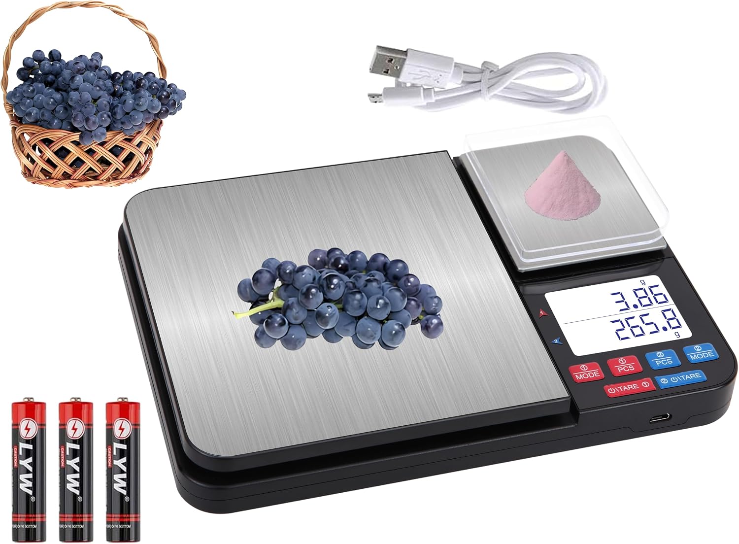 Stainless Steel Dual Platform Digital Kitchen and Food Scale, with Two Precision 1g/0.05oz & 0.01g/0.0005oz, Max Capacity 22lb/10kg, Tare Function, Units Conversions, LCD with Backlit