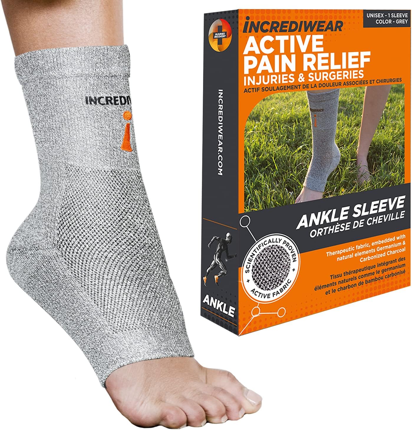 Incrediwear Ankle Sleeve – Brace for Joint Pain Relief, Sprained Support, Arthritis, Inflammation and Circulation, Support Women Men (Grey, Large)