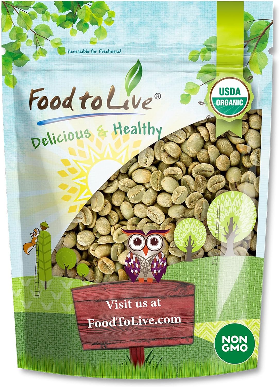 Food to Live Organic Colombian Huila Arabica Green Coffee Beans, 1.5 Pounds – Whole, Unroasted, Washed Bean. Single Origin. Fresh Crop. No-GMO, Vegan, Bulk