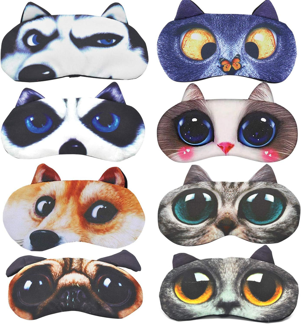 HYCLES Sleep Mask for Kids Sleeping Eye Cover Cute Cartoon Animal Funny 8 Pcs Blindfold Eyeshade for Men Women Plane Travel Game Nap Night Sleeping