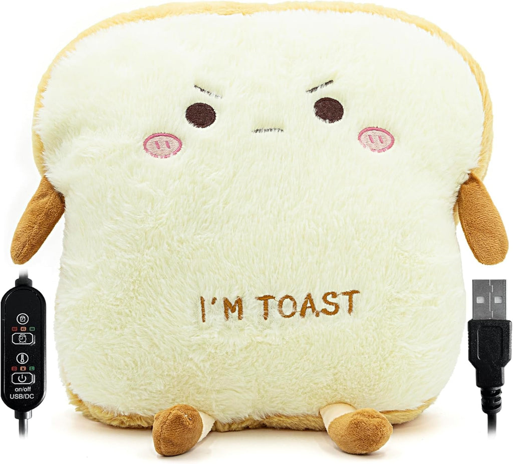 Cute Heating Pad for Period Cramps Menstrual Pain Relief, Soft Cuddly Large 14" Hot Plush Toast USB Electric Heat Pads, Back & Lumbar Pain Relief Pillow Stuffed Animals Gifts for Women Teen Girls