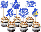 Rsstarxi 24 Pack Happy Father's Day Cupcake Toppers Glitter No.1 Dad My Hero Dad Cupcake Picks Love Dad Best Dad Cake Decorations for Happy Father's Day Birthday Party Cake Decorations Supplies Blue
