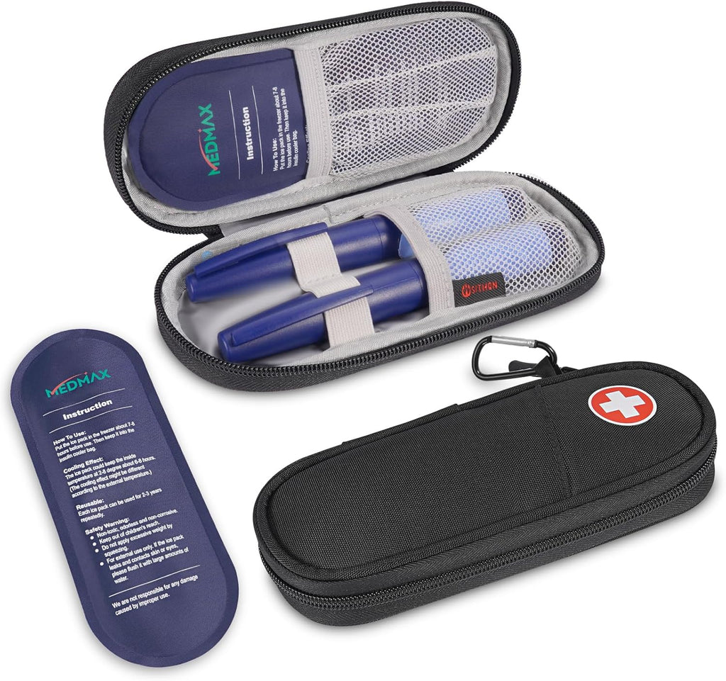 MEDMAX Insulin Pen Cooler Travel Case with 2 Reusable TSA Approved Ice Packs - Portable Insulated Diabetic Medication Organizer Carrying Cooling Bag for Insulin Pen and Other Diabetic Supplies