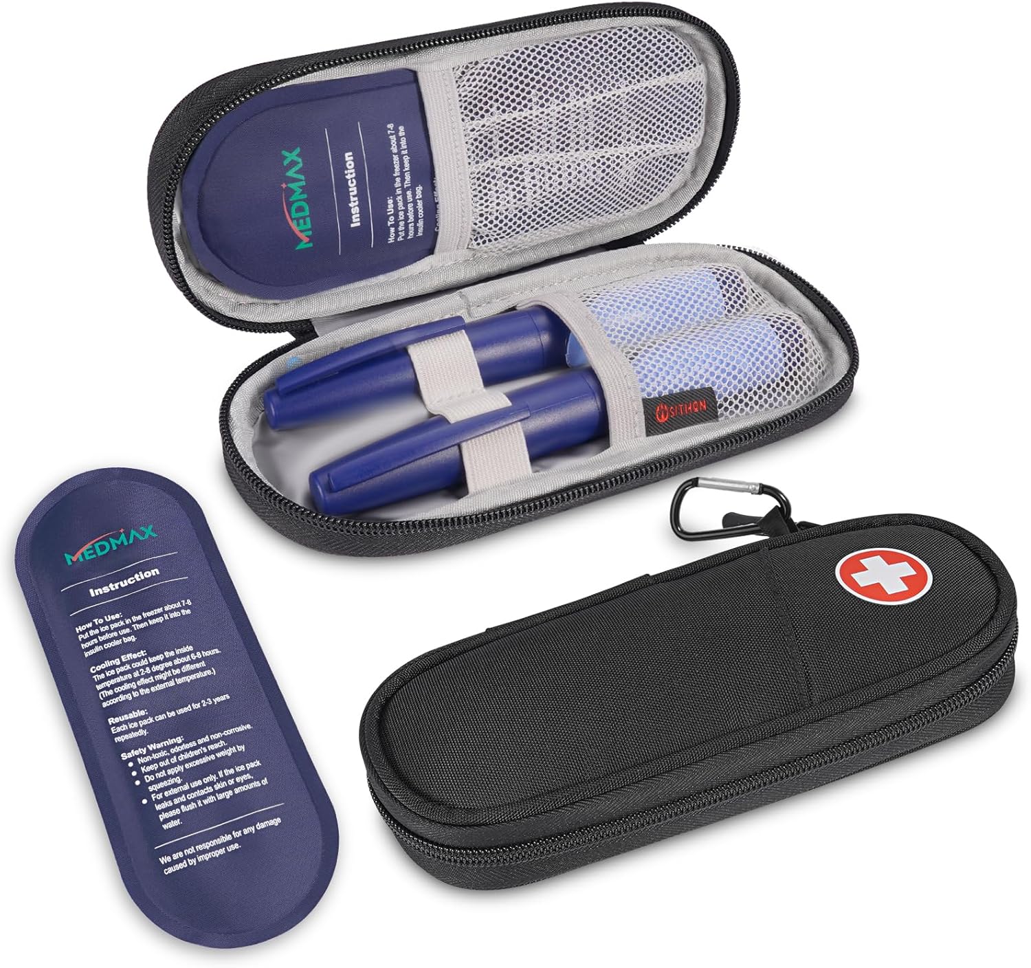 MEDMAX Insulin Pen Cooler Travel Case with 2 Reusable TSA Approved Ice Packs - Portable Insulated Diabetic Medication Organizer Carrying Cooling Bag for Insulin Pen and Other Diabetic Supplies