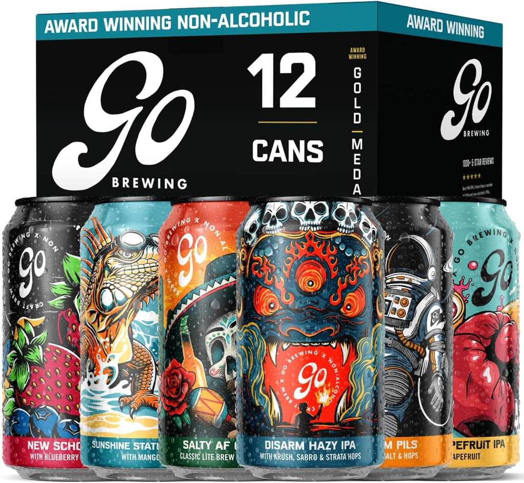 Go Brewing - 12 Mixed Pack - Non-Alcoholic Brew - Small Batch Brew - Classic Ingredients - Non Alcoholic Assorted Variety Pack - Low-Calorie, NA Brew - Ideal for Any Occasion (12 oz, 12 Pack)