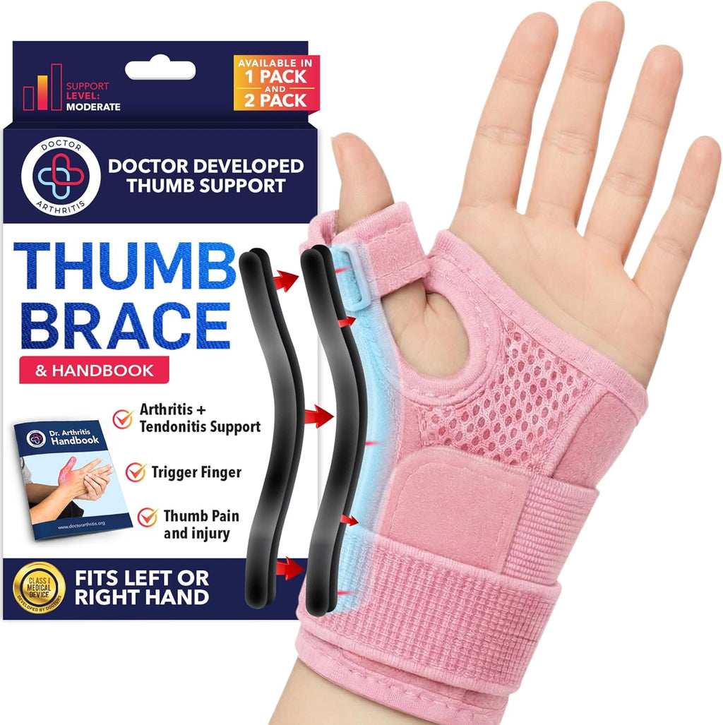 Doctor Developed Ergonomical Thumb Brace Support Right Hand or Left Hand for Arthritis Pain and Support, Thumb Spica Splint for Trigger Thumb, Thumb Stabilizer for Tendonitis, Sprain (Pink/1 Pack)