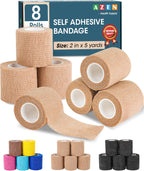 AZEN 8 Pack Self Adhesive Bandage Wrap, Elastic Cohesive Bandage Wrap, Skin Color Athletic Tape, Vet Wrap, Ankle Tape