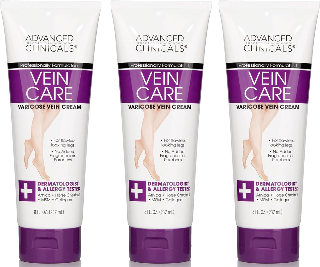 Advanced Clinicals Varicose Veins Cream For Legs | Spider Vein & Varicose Vein Cream | Vitamin K Cream | Arnica Cream, 8 Fl Oz, 3-Pack