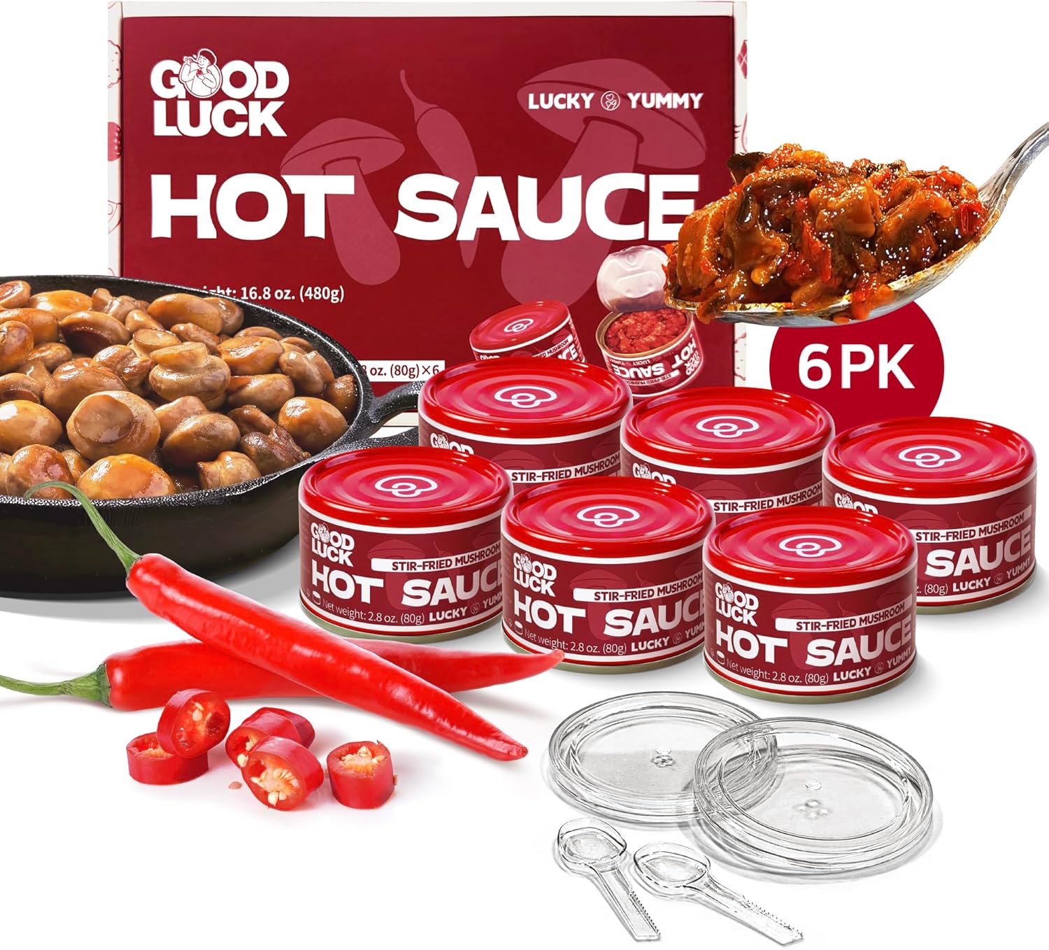 GOOD LUCK Mushroom Hot Sauce, Instant Stir-Fried Mushroom, Spicy Chili Oil Chopped Chili Sauce,Fresh Pepper,Garlic,Delicious Asian sauce for Noodles, Rice