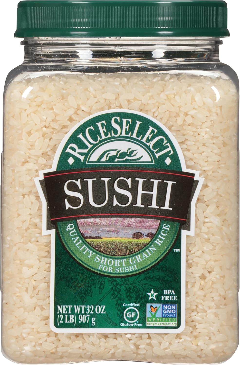 RiceSelect Sushi Rice for Sushi and Japanese Food, Premium Gluten-Free Short-Grain Rice, Non-GMO, 32-Ounce Jar