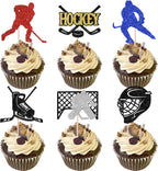 Rsstarxi 24 Pack Hockey Theme Birthday Cupcake Toppers Glitter Ice Hockey Players Cupcake Picks for Ice Hockey Sports Theme Baby Shower Kids Birthday Party Cake Decorations
