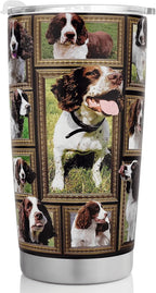 English Springer Spaniel Dog Tumbler Cup with Lid Spill Proof Iced Coffee Travel Mug Insulated Stainless Steel Water Bottle 20 Oz Cold Drink Thermal Cups