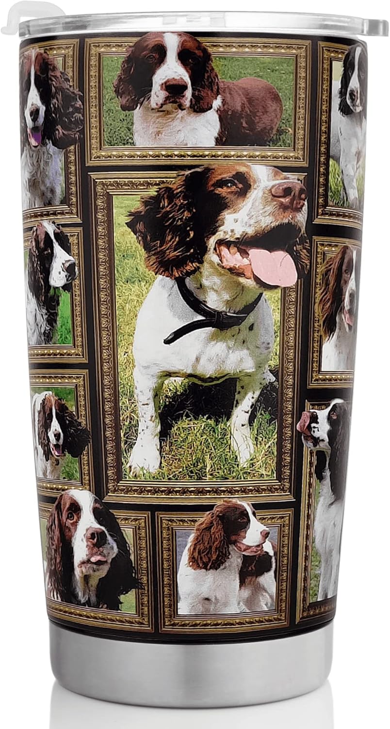 English Springer Spaniel Dog Tumbler Cup with Lid Spill Proof Iced Coffee Travel Mug Insulated Stainless Steel Water Bottle 20 Oz Cold Drink Thermal Cups