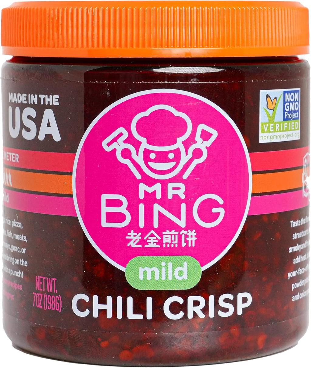 Mr Bing Chili Crisp | Mild - feat. in Love Me Gluten Free - Crunchy Chili Oil Made in USA Chili Paste Hot Sauce - Gluten Free, Vegan, No MSG, Non-GMO- (7 oz.)