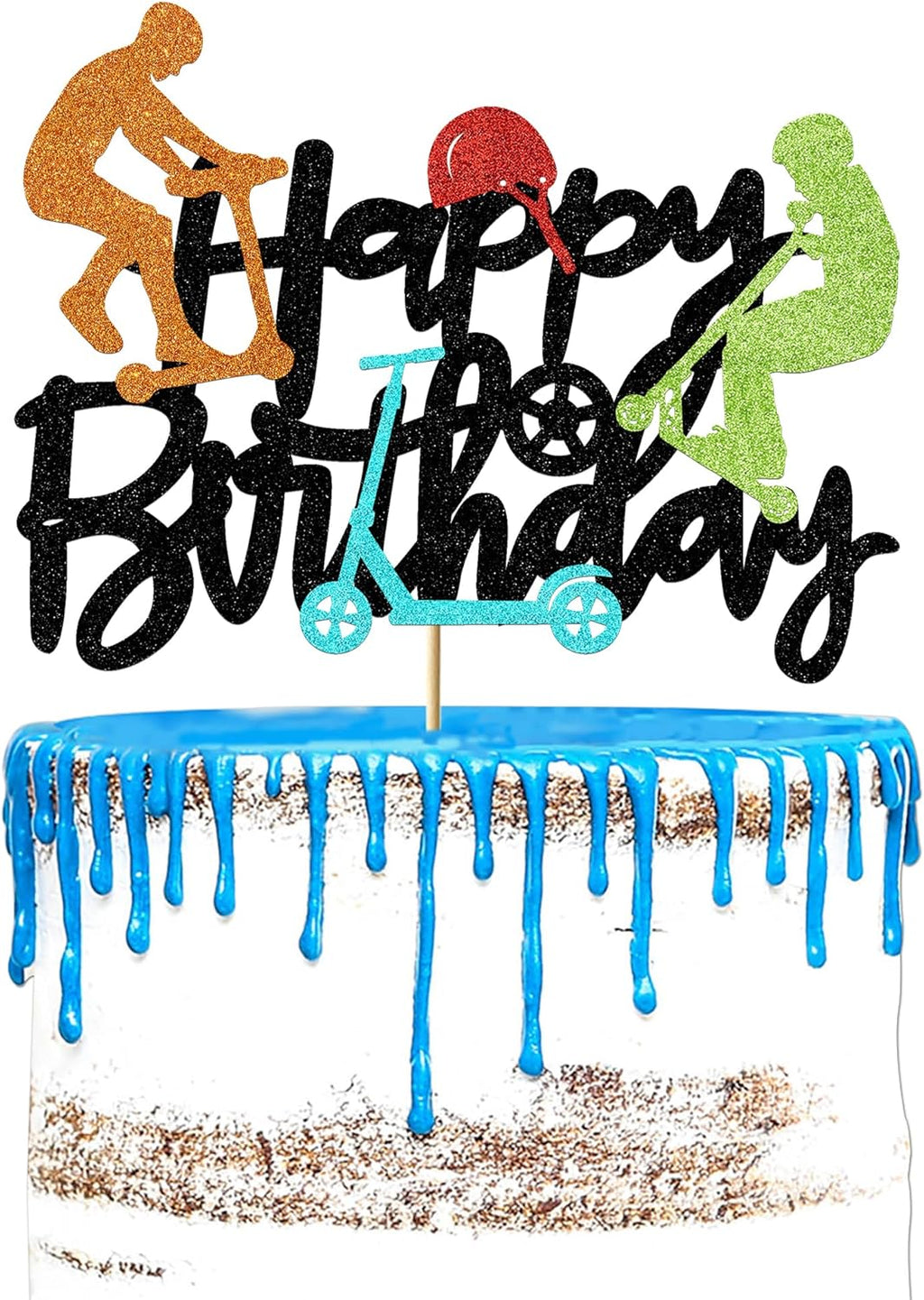 Scooter Cake Topper Birthday Decoration for Children's Adults Glitter sports Theme Party Supplies