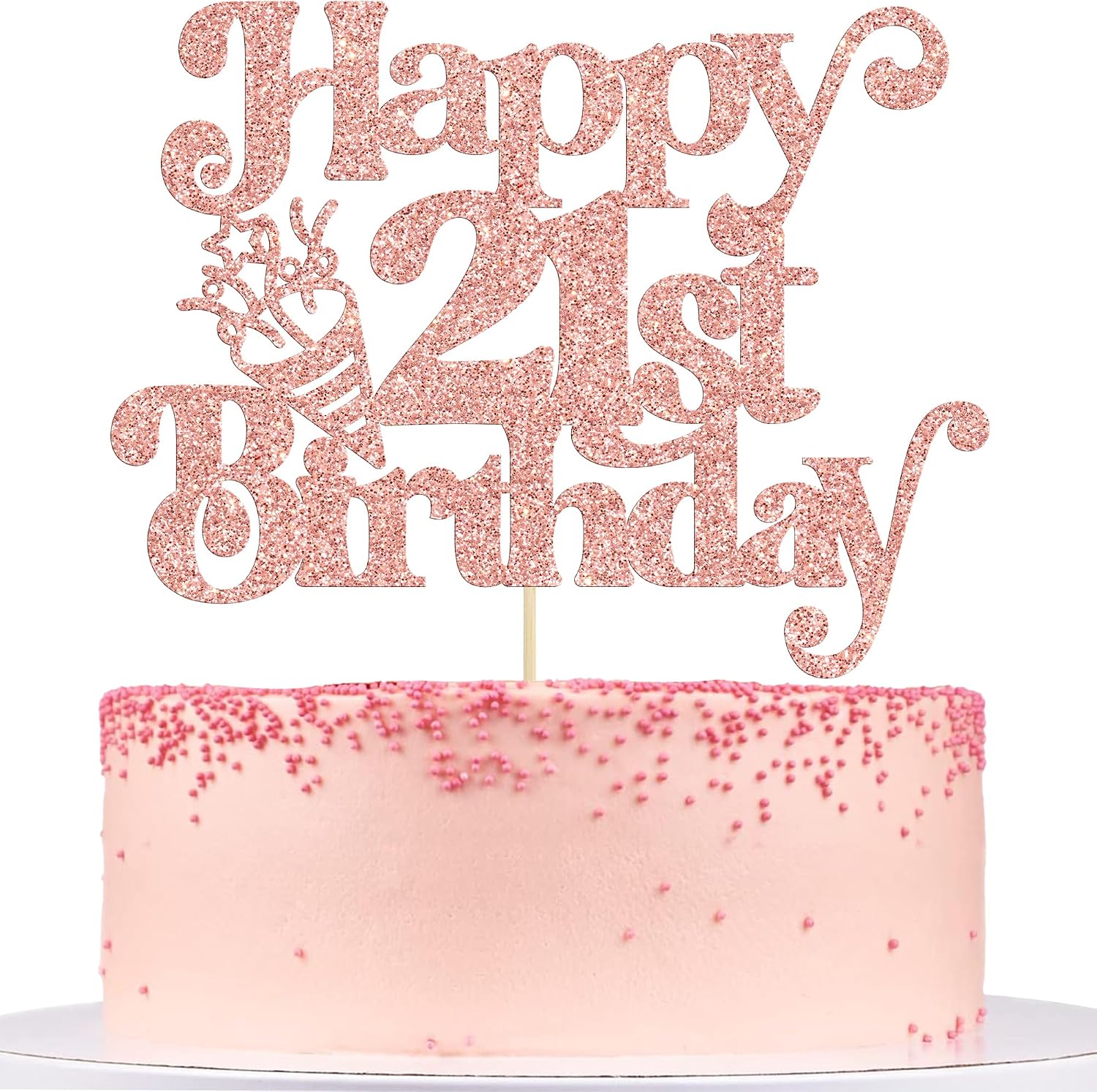 Gyufise 1Pc Happy 21st Birthday Cake Topper Glitter Happy Birthday Cake Pick Cheers to 21 Years for 21st Anniversary Wedding Party Cupcake Decorations Supplies Rose Gold
