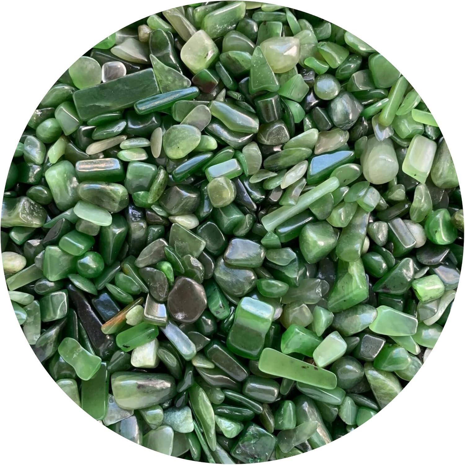 WHOLESALE Natural Semi Tumbled Nephrite Jade Gemstone Chips, Crushed Mini Crystals, Undrilled Crystal Chips (Nephrite Jade, 0.25 Pound)