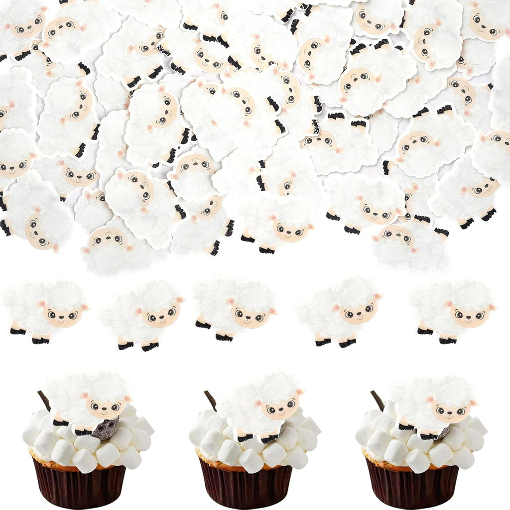 60 Pack Edible Sheep Cupcake Toppers Farm Animals Theme Cupcake Picks Water Paper Sheep Farm Animal Decorations for Baby Shower Kids Boys Girls Birthday Baby Shower Party Supplies