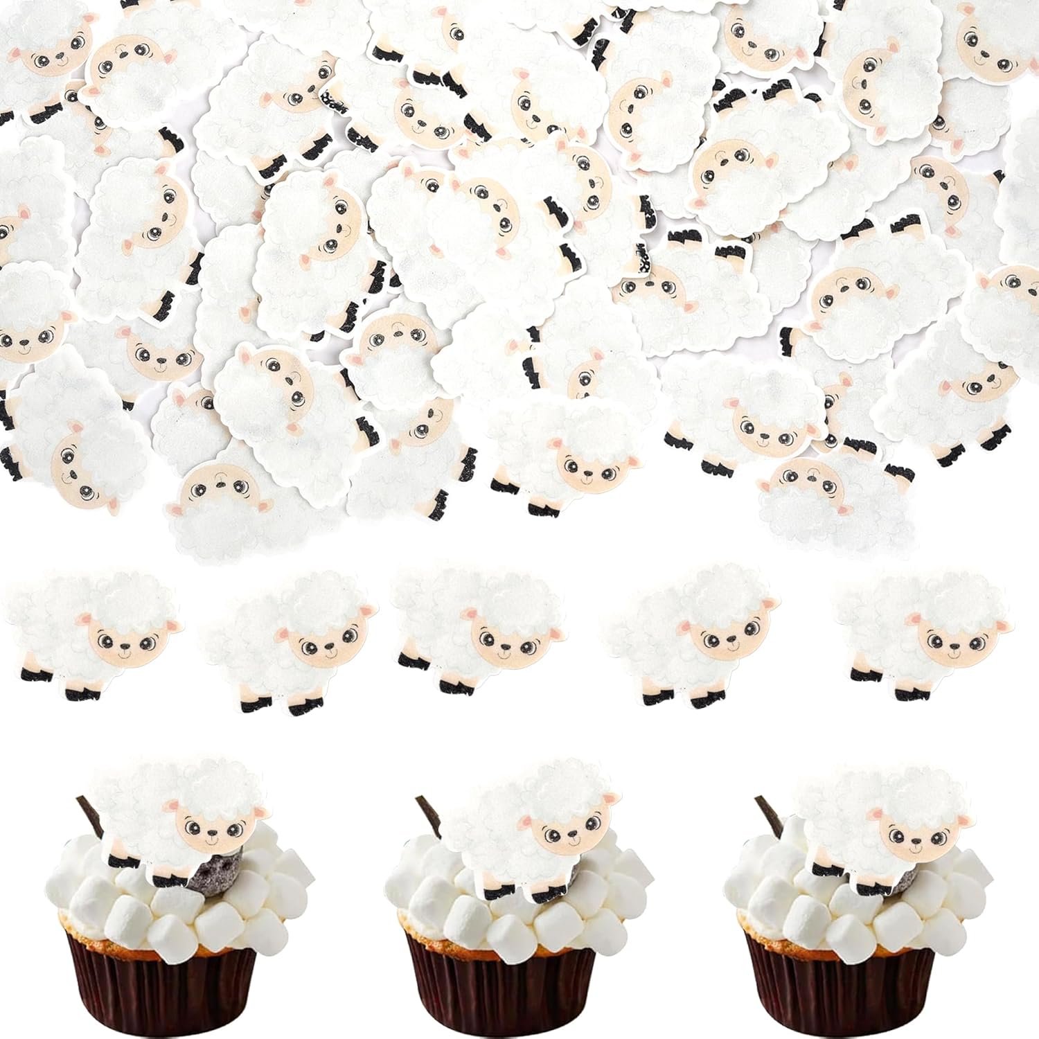 60 Pack Edible Sheep Cupcake Toppers Farm Animals Theme Cupcake Picks Water Paper Sheep Farm Animal Decorations for Baby Shower Kids Boys Girls Birthday Baby Shower Party Supplies