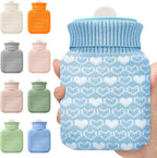Amylove Mini Hot Water Bottle 320ml for Hot & Cold Compress with Cover Silicone Microwave Heating Small Water Bag for Travel Pain Relief Valentine's Day Gifts(Blue)