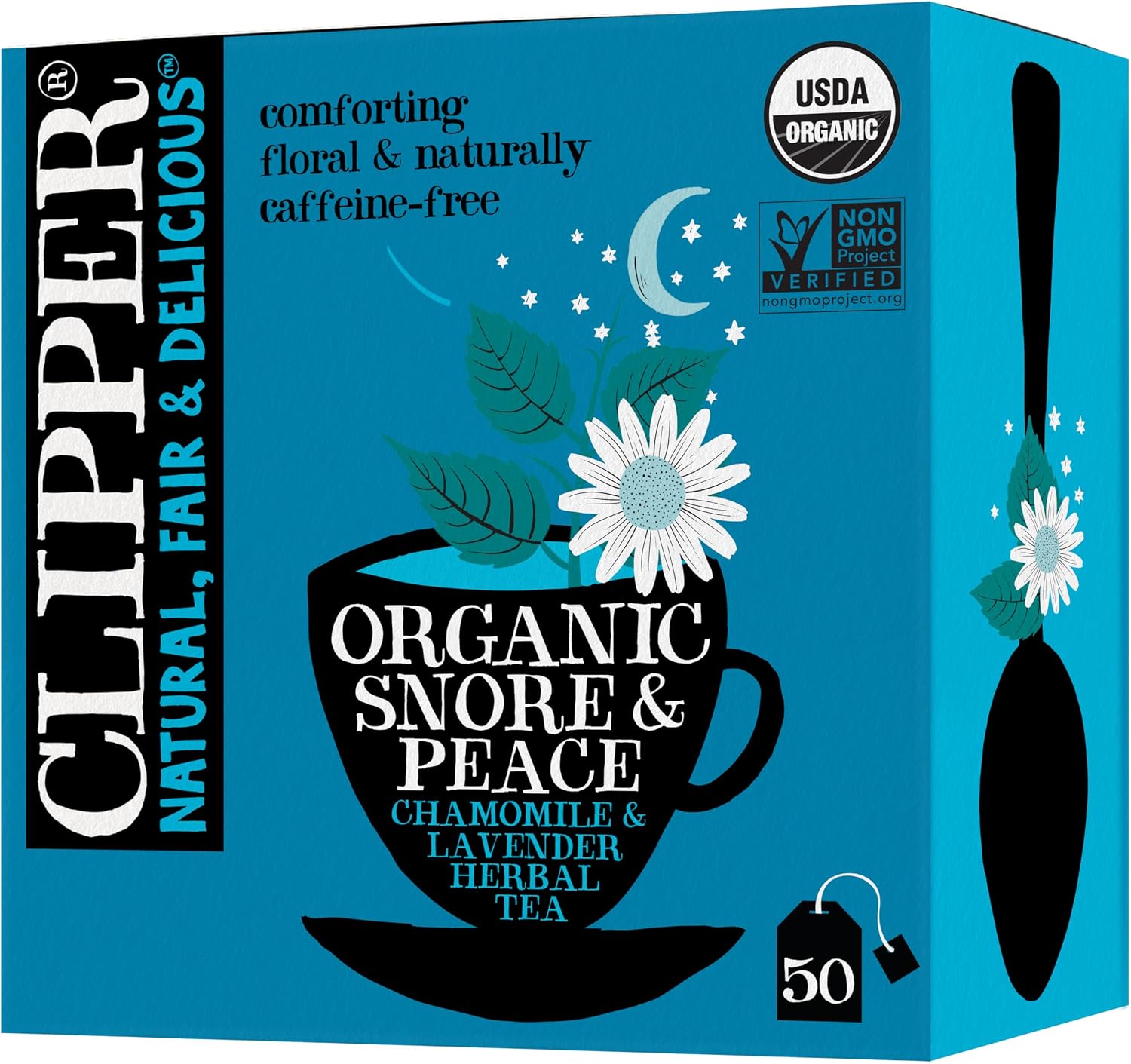 Clipper Tea Snore and Peace Chamomile & Lavender Herbal Tea – Caffeine Free, USDA Organic, Great Hot or Iced – Comfortingly Floral, Natural, Fair & Delicious – 50 Tea Bags